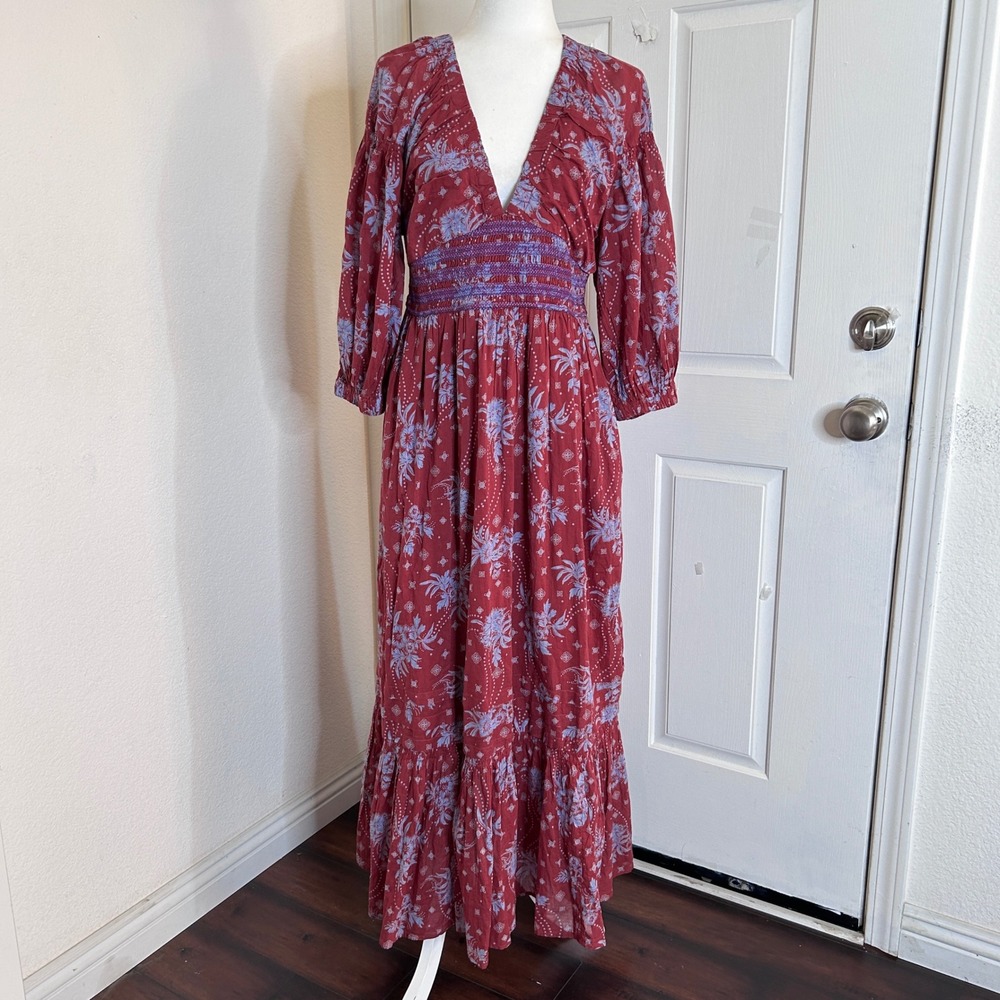 Free People Golden Hour Pullover Maxi Dress Women's M Pockets Peasant Boho Flowy - Picture 4 of 16